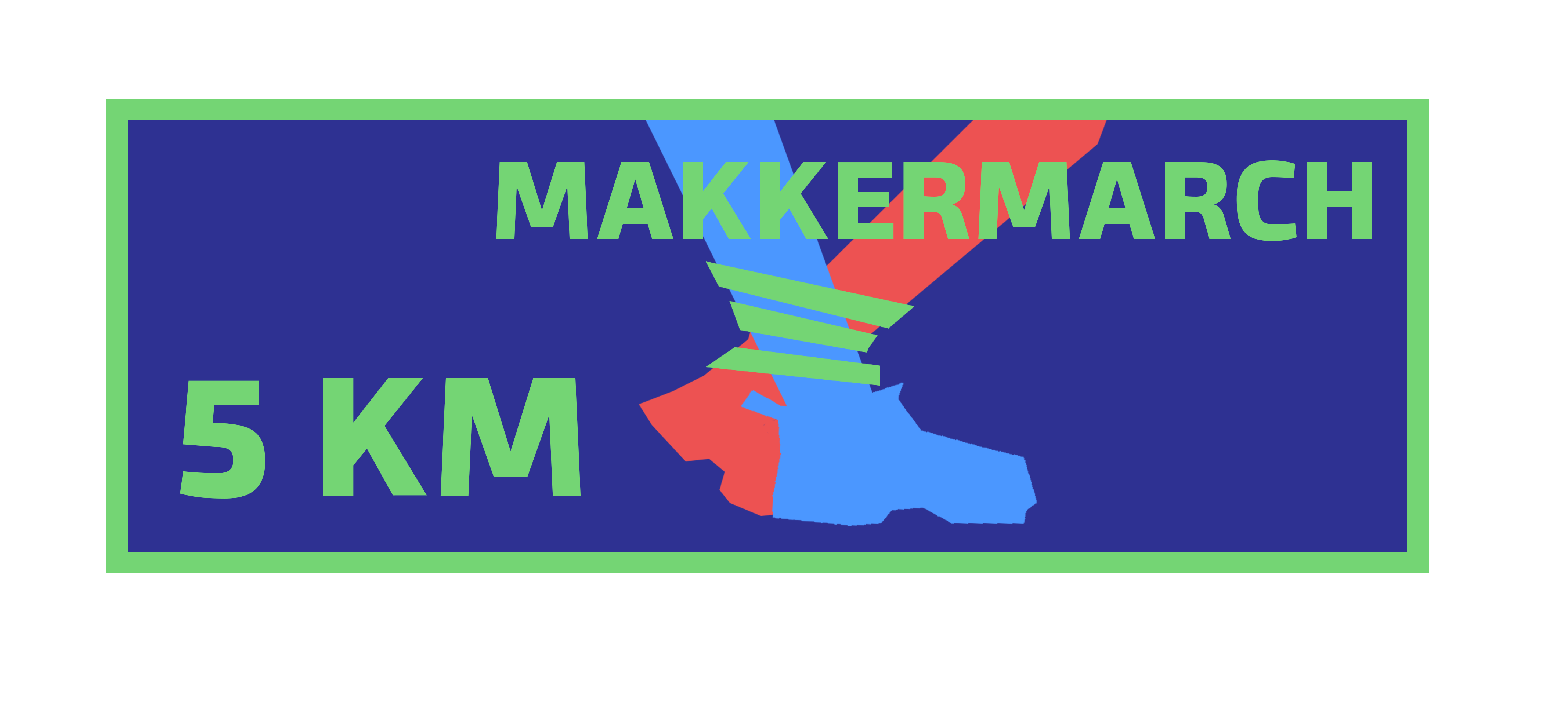 makkermarch-mærket med grøn kant, og en rød og en blå fod, bundet sammen med grøn snor